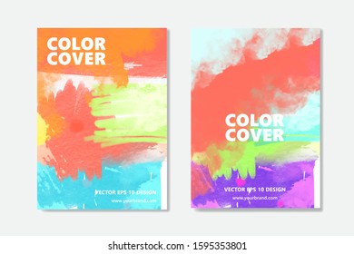 Watercolor cool background set. Cover vector design. Paint abstract bright colors.