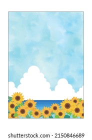 Watercolor Cool Summer Sunflower Frame
