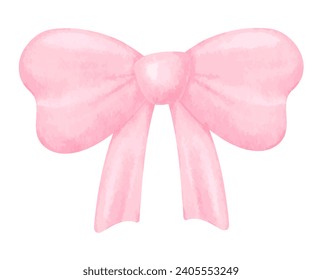 Watercolor coquette pink bow hand drawn vector illustration