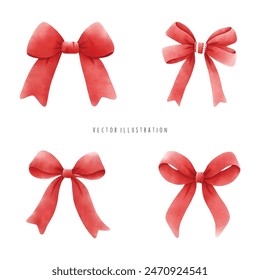 Watercolor Coquette Red Ribbon. Vector Illustration