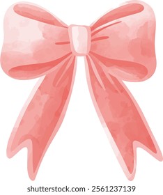 Watercolor Coral Pink Ribbon Bow