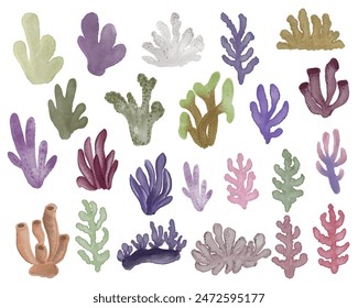 watercolor coral reefs collection for background