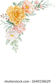Watercolor Corner Bouquet: Peach, Gold, and White Floral Arrangement