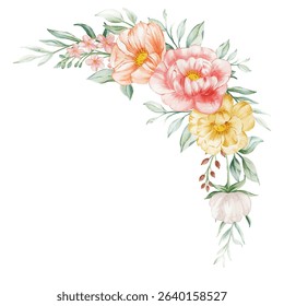 Watercolor Corner Bouquet: Peach, Pink, and Yellow Floral Arrangement