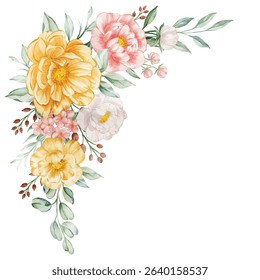Watercolor Corner Bouquet: Peach, Yellow and White Floral Arrangement