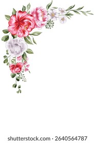 Watercolor Corner Bouquet: Pink, White, and Green Floral Arrangement