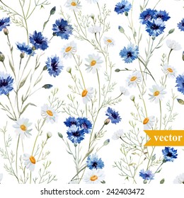 watercolor, cornflower, daisy pattern