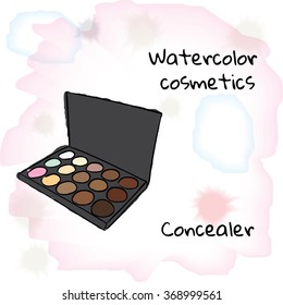 Watercolor cosmetics. Watercolor concealer on a blurred background. Vector illustration EPS10