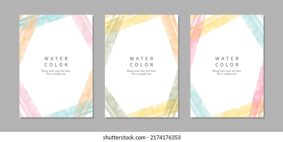 Watercolor cover design. Creative colorful frames set. Good for booklet, poster, banner, brochure, notepad, diary, book, card, headers, quotes and other.