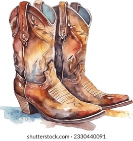 Watercolor Cowboy Boots Western Illustration