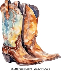 Watercolor Cowboy Boots Western Illustration