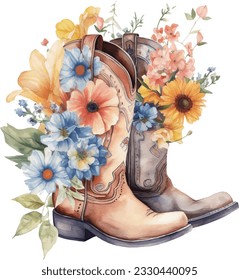 Aquarell Cowboy Boots Western Illustration