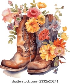 Watercolor Cowboy Boots Western Illustration