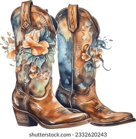 Watercolor Cowboy Boots Western Illustration