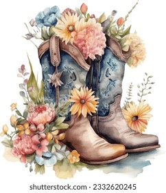 Watercolor Cowboy Boots Ilustración Occidental