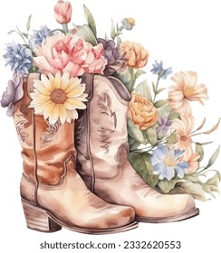 Watercolor Cowboy Boots Western Illustration