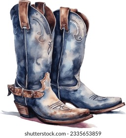 Watercolor Cowboy Boots Western Illustration