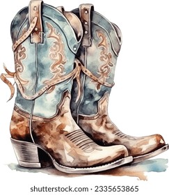 Watercolor Cowboy Boots Western Illustration