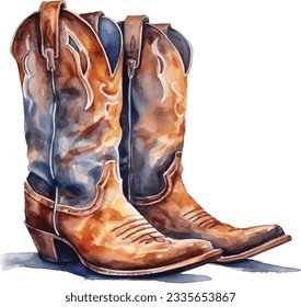 Watercolor Cowboy Boots Ilustración Occidental