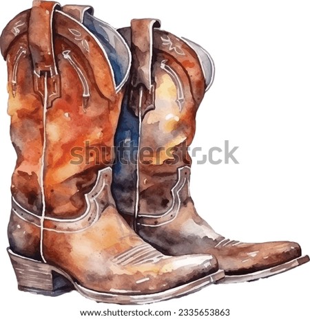 Watercolor Cowboy Boots Western Illustration
