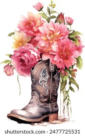 Watercolor Cowboy Boots Western vector Illustration	