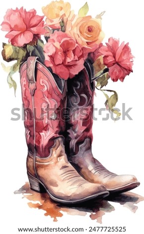 Watercolor Cowboy Boots Western vector Illustration	