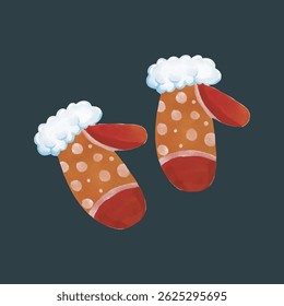 watercolor Cozy Red Mittens with Polka Dots for Winter in isolated background