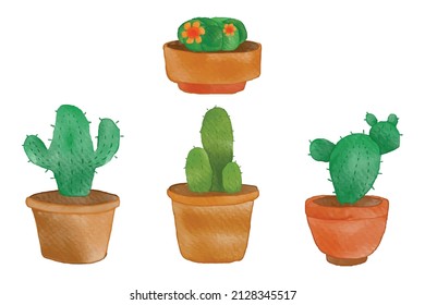 Conjunto de diseño de cactus creativos de color de agua