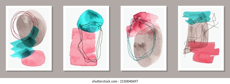 Colección vectorial de lienzo creativo de color de agua. Las acuarelas salpican fondo. Diseño de estilo de los años 20. Diseños de arte juvenil. Elementos resquebrajadores.