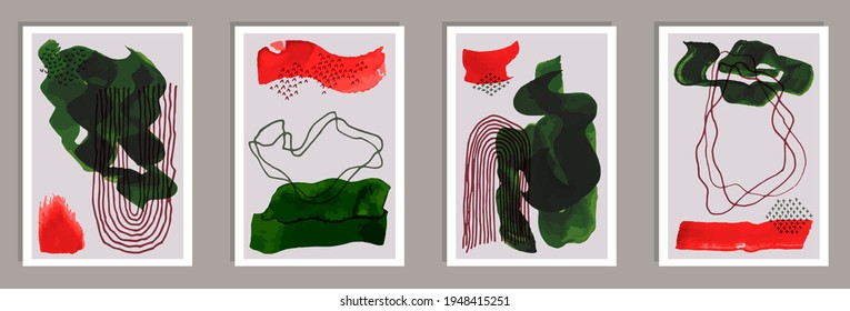 Conjunto de vectores de postales creativos de color de agua. Patrones de salpicaduras de color de agua. Marcos de estilo nórdico. Estilosas plantillas de banner. Elementos de trazo de pincel.