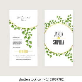 Watercolor creeping fern wedding invitation banner, card, cover, layout template