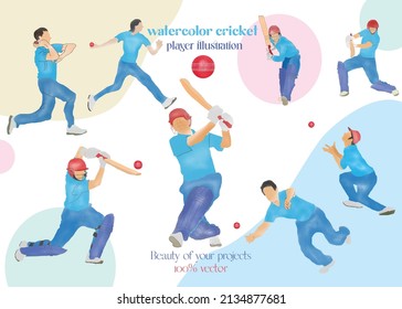 Paquete de diseño del Jugador de Cricket de color de agua 