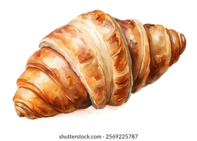 Watercolor croissant illustration, delicious pastry, bakery art, food design, culinary decor, gourmet breakfast.