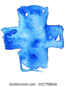 Watercolor cross, abstract background with grunge stain