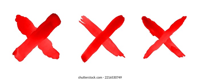 Watercolor Cross Icon. Grunge Cancel Icons. Set Of Red Web Icons Cancel. Vector Clipart Isolated On White Background.