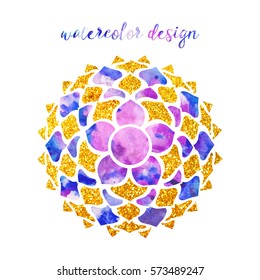 Watercolor crown chakra Sahasrara on the white background - ayurveda, spirituality, yoga symbol. Vector illustration, logo, template.