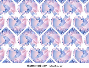 Watercolor crystals in the shape of heart. Vector Valentine day seamless pattern