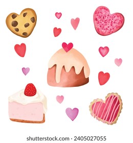 Watercolor  cup cake cookie Valentines Day Collection