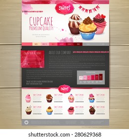 Watercolor Cupcake dessert design. Corporate identity. Web site design