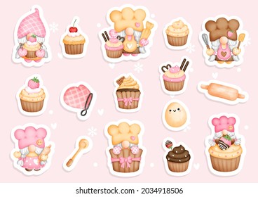 Watercolor cupcake gnome sticker, Baker gnome planner and scrapbook.