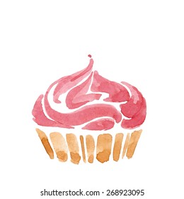 Watercolor cupcake. Hand Drawn. Vector Illustration