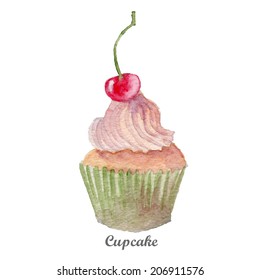 watercolor cupcake hand painted illustration. Eps10