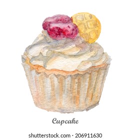 watercolor cupcake hand painted illustration. Eps10