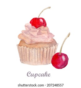 watercolor cupcake hand painted illustration. Eps10