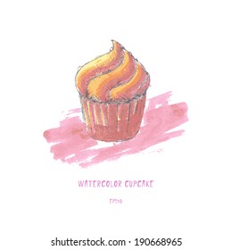 Watercolor cupcake. Vector illustration.