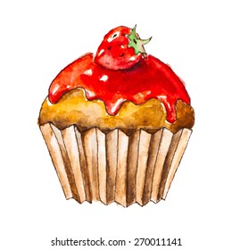 Watercolor cupcake. Vector illustration.