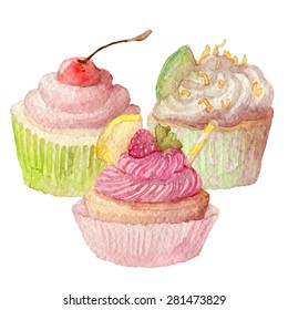 Watercolor cupcakes hand drawn eps10