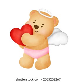watercolor cupid bear valentine's day card 