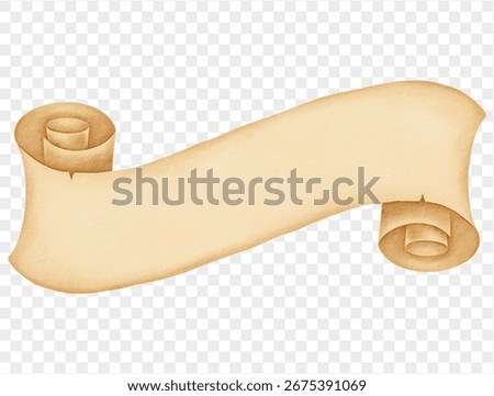 Watercolor curled ribbon parchment scroll vector.