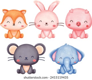 Watercolor Cute Animals Illustration Collection